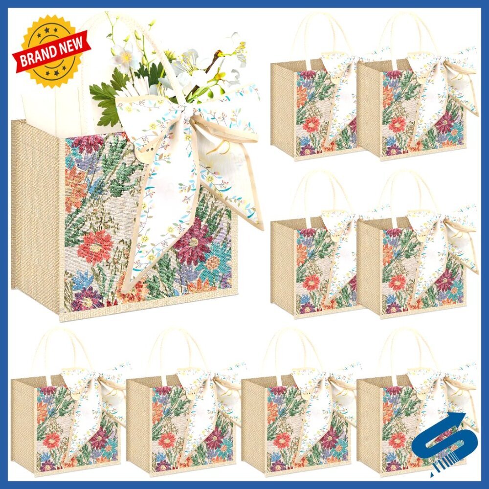 Floral Embroidered Jute Tote Bags Set Elegant Reusable Gift Women